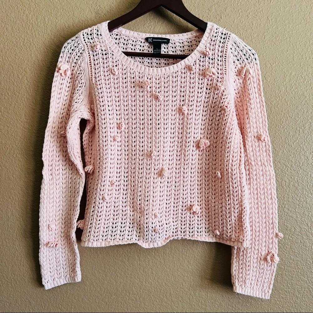 INC Pom Pom Pink Cropped Sweater Large
